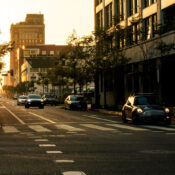 Morning communter traffic on Grand Ave in DTLA