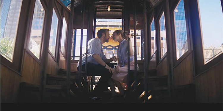 Scene on Angels Flight in "La La Land"