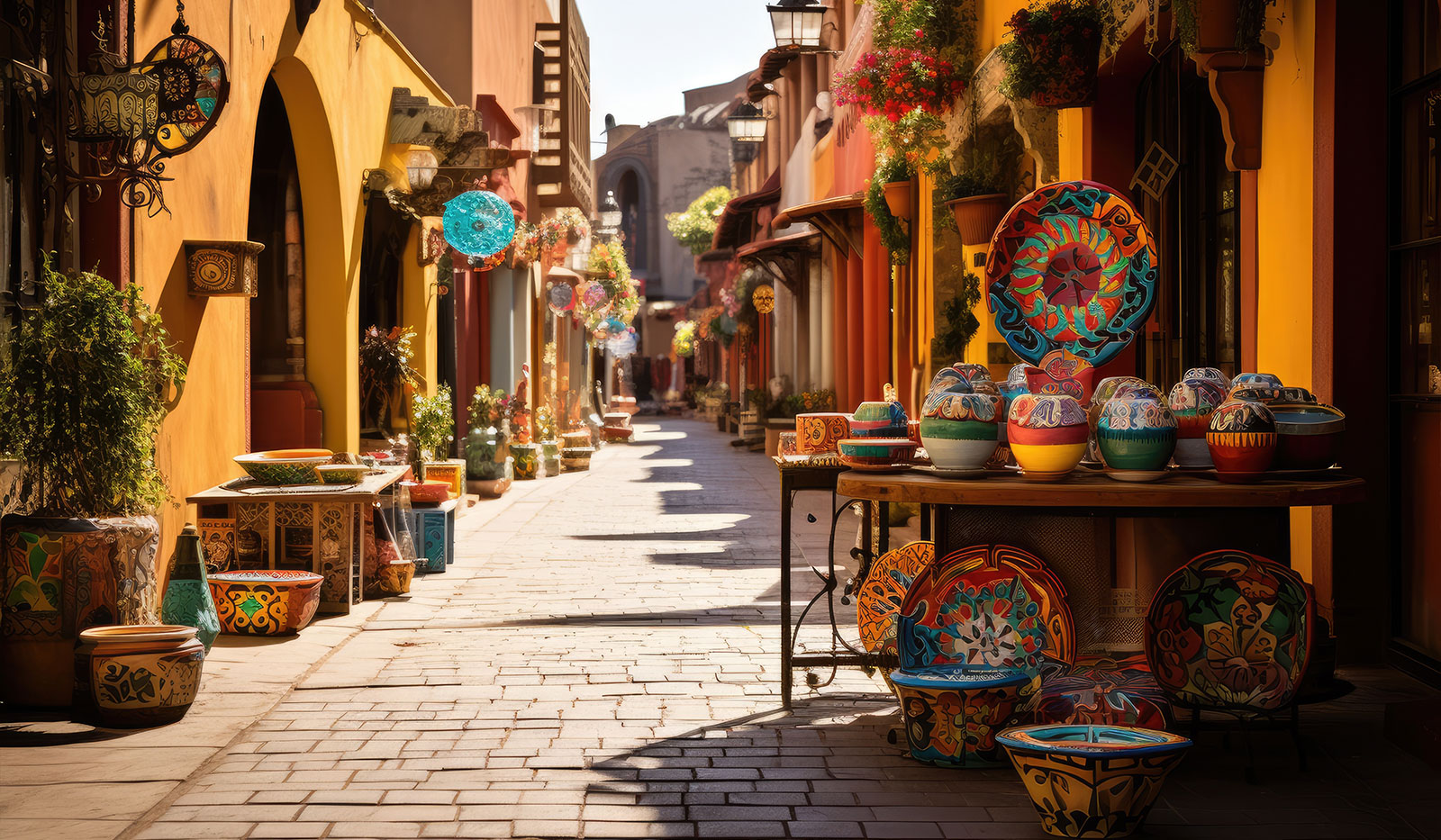 Bright colorful shops along Olvera Street